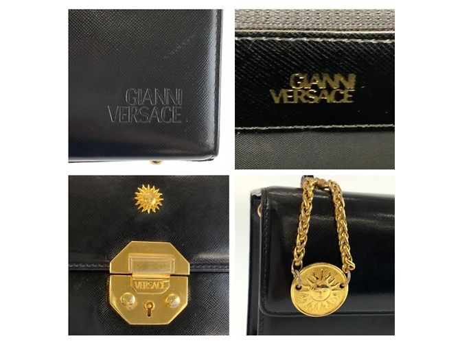Versace Sunburst Handtasche aus schwarzem Lackleder - Ansicht 3