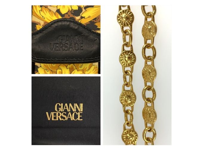 Versace Schultertasche mit Leopardenprint und Kette Schwarz Gelb - Ansicht 3