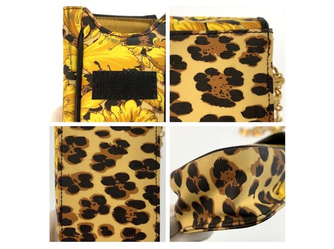 Versace Schultertasche mit Leopardenprint und Kette Schwarz Gelb - Ansicht 5