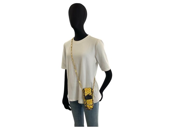 Versace Schultertasche mit Leopardenprint und Kette Schwarz Gelb - Ansicht 6