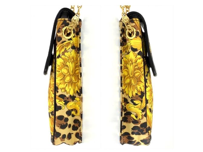 Versace Schultertasche mit Leopardenprint und Kette Schwarz Gelb - Ansicht 7