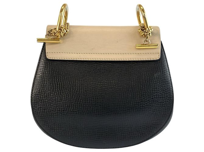 Bolsa de Ombro Chloé Drew em Couro com Corrente Preto Bege - vista 2