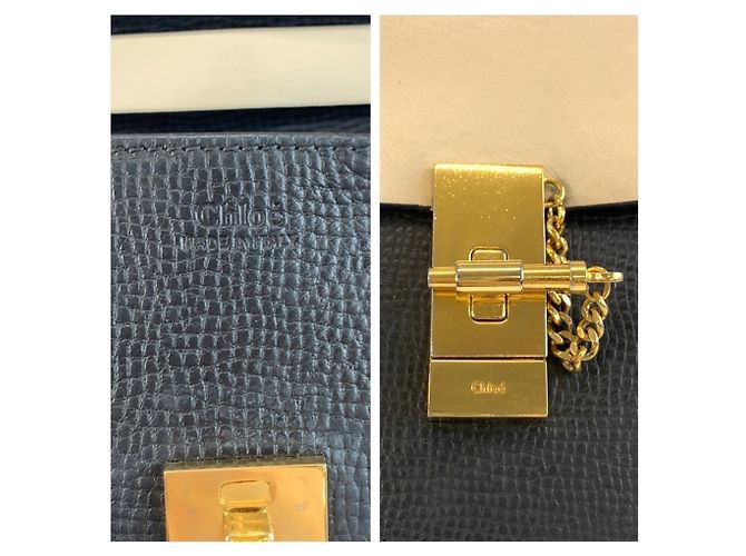 Bolsa de Ombro Chloé Drew em Couro com Corrente Preto Bege - vista 3
