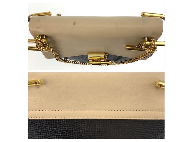 Bolsa de Ombro Chloé Drew em Couro com Corrente Preto Bege - vista 5