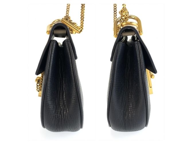 Bolsa de Ombro Chloé Drew em Couro com Corrente Preto Bege - vista 8