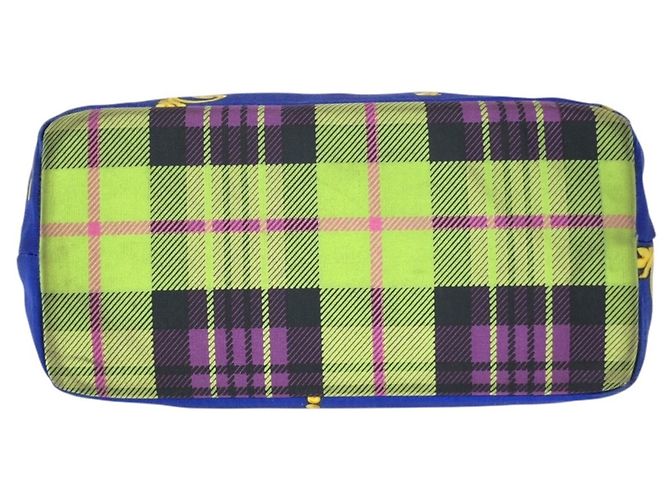 Versace Vintage Baroque Canvas Tote Bag mit Tartan-Muster Blau Grün Gelb - Ansicht 10