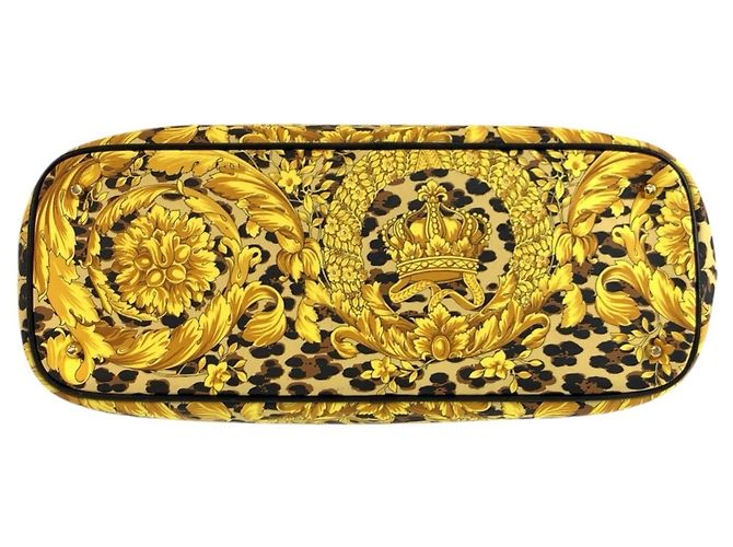 Versace Leopard Print Tote Bag Black Yellow - view 10