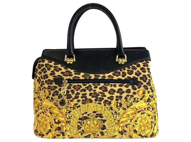 Versace Leopard Print Tote Bag Black Yellow - view 2