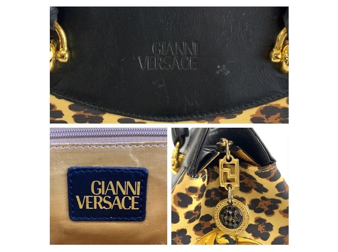 Versace Leopard Print Tote Bag Black Yellow - view 3