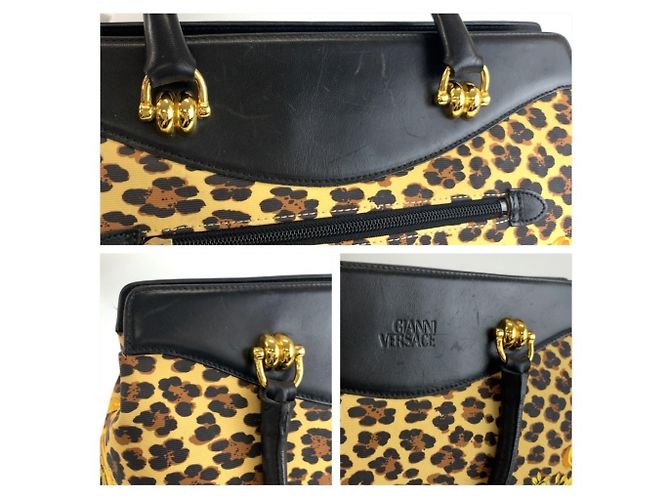Versace Leopard Print Tote Bag Black Yellow - view 5
