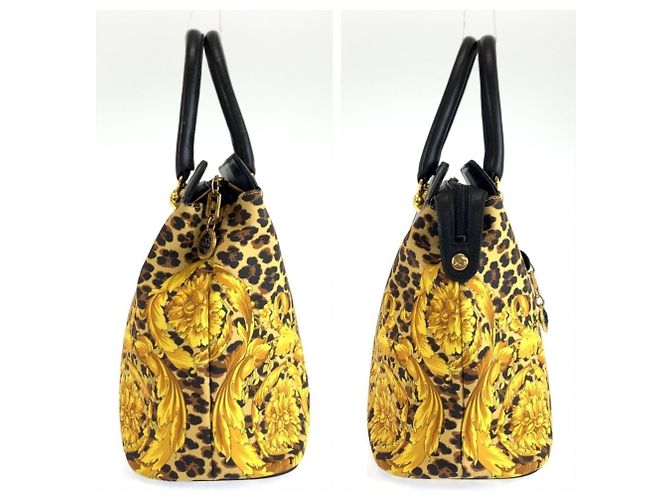 Versace Leopard Print Tote Bag Black Yellow - view 8