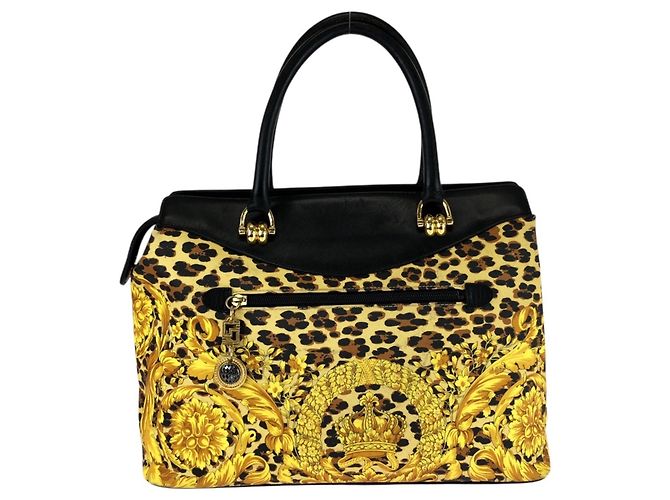 Versace Vintage Baroque Handtasche Schwarz Gelb - Ansicht 2