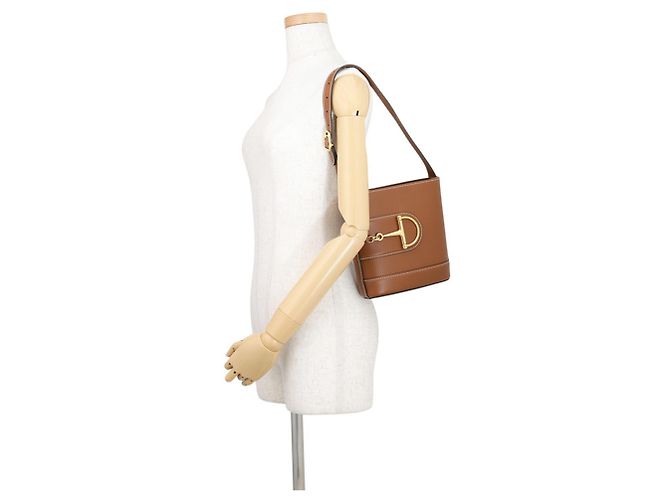 Borsa a secchiello piccola in pelle Gucci Horsebit Marrone - vista 4