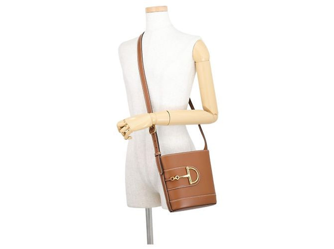Borsa a secchiello piccola in pelle Gucci Horsebit Marrone - vista 5