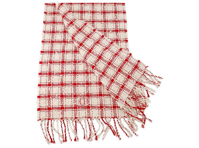 Chanel Red and White Wool Stole - view 2