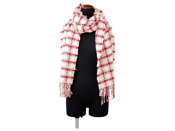 Chanel Red and White Wool Stole - view 3