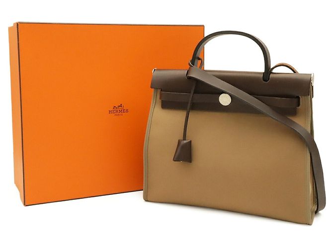 Bolsa Hermès Herbag Zip PM Bege Caqui Castanho escuro - vista 10