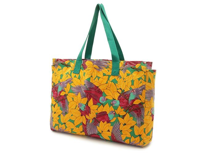 Hermès Hermes Große Tote/Schultertasche mit Botanical Bird Print Mehrfarben Grün Gelb - Ansicht 3