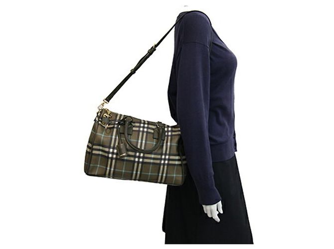 Borsa a mano in pelle verde oliva Burberry - vista 10