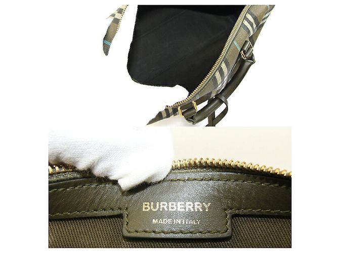 Borsa a mano in pelle verde oliva Burberry - vista 3