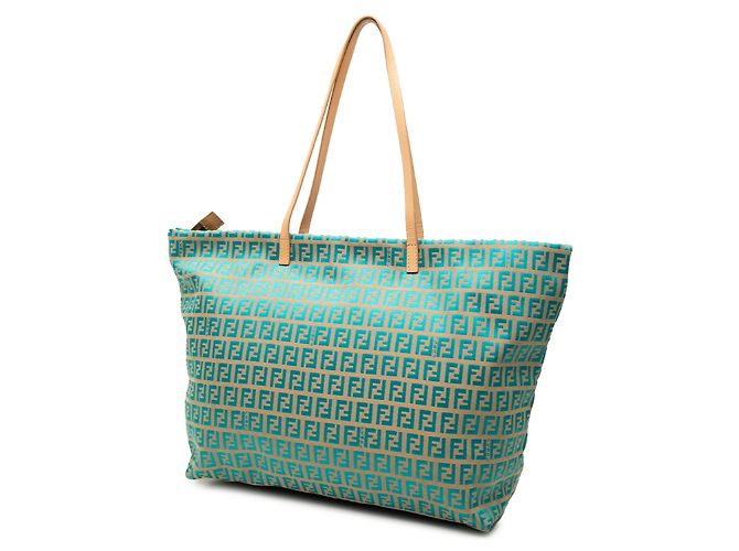 Fendi Beige Zucchino Canvas Tote Türkis - Ansicht 2