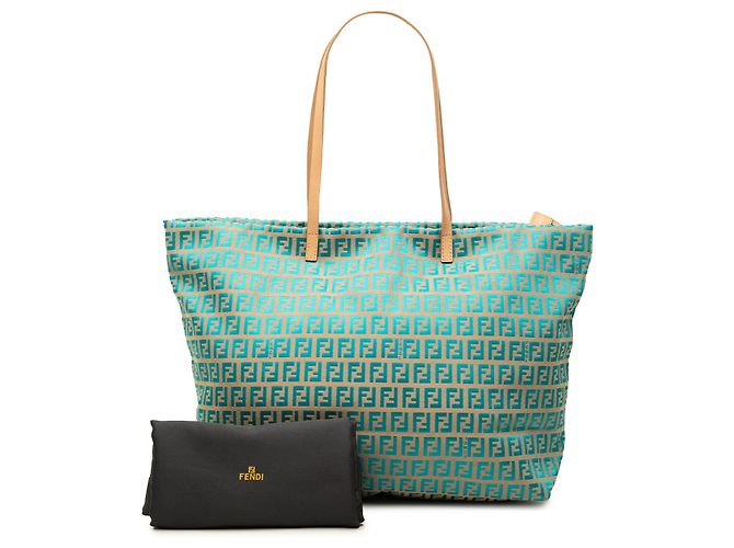 Fendi Beige Zucchino Canvas Tote Türkis - Ansicht 7