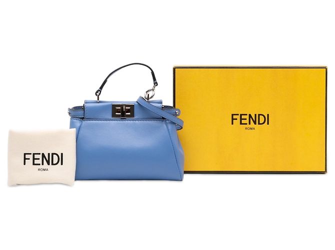 Borsa Satchel Fendi Peekaboo Iconic in Micro Nappa Blu Blu chiaro - vista 8