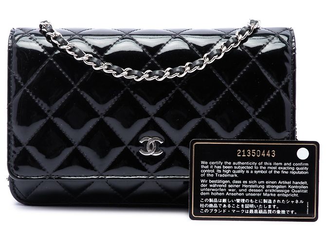 Portafoglio Chanel Black CC Quilted Patent Wallet On Chain Nero - vista 7