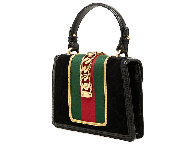Borsa Gucci Black Mini GG Velvet Web Sylvie Top Handle Bag Nero - vista 2