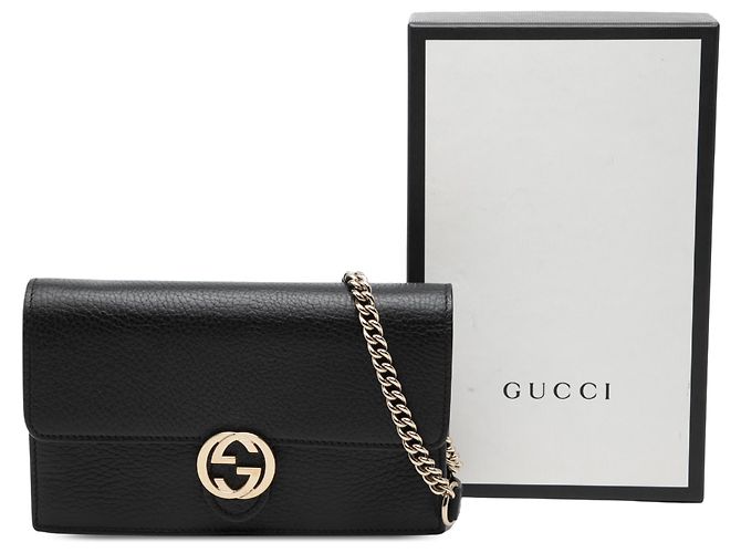 Cartera con cadena Gucci de piel de becerro Dollar negra con G entrelazadas Negro - vista 7