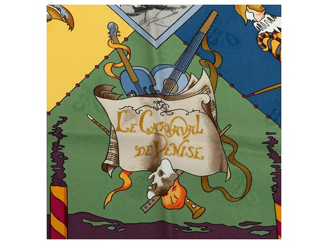 Lenço de seda Hermès Green Le Carnaval De Venise 90 Verde Verde oliva - vista 6