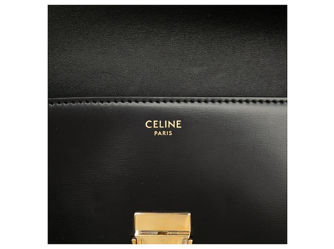 Céline Borsa a tracolla Celine Claude in pelle di vitello lucida nera con Triomphe Nero - vista 5