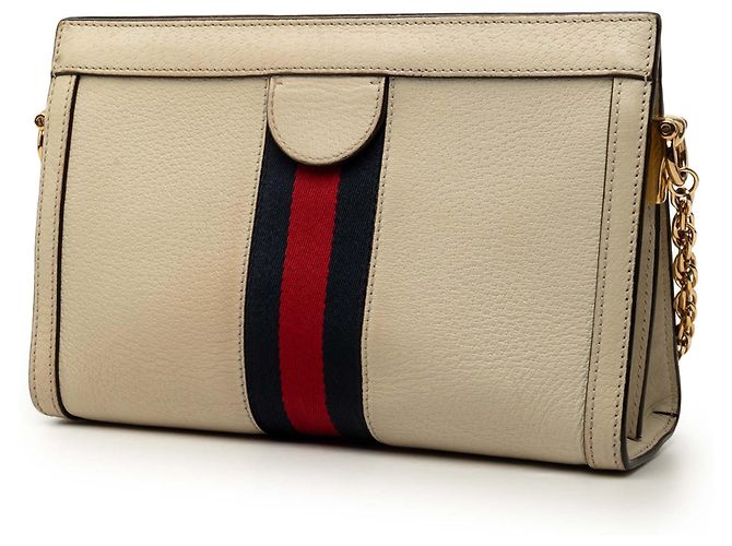 Gucci Borsa a Tracolla Ophidia Chain Piccola in Pelle di Vitello Bianca con Web Bianco - vista 2