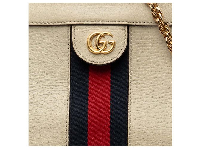 Gucci Borsa a Tracolla Ophidia Chain Piccola in Pelle di Vitello Bianca con Web Bianco - vista 6