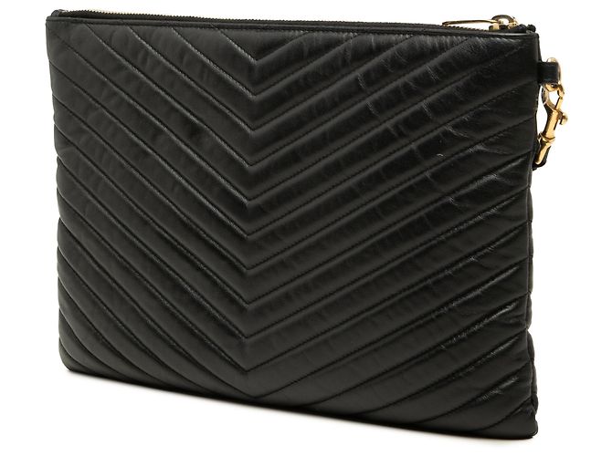 Autre Marque Custodia per tablet Saint Laurent in pelle di vitello nera con chevron e monogramma Nero - vista 2