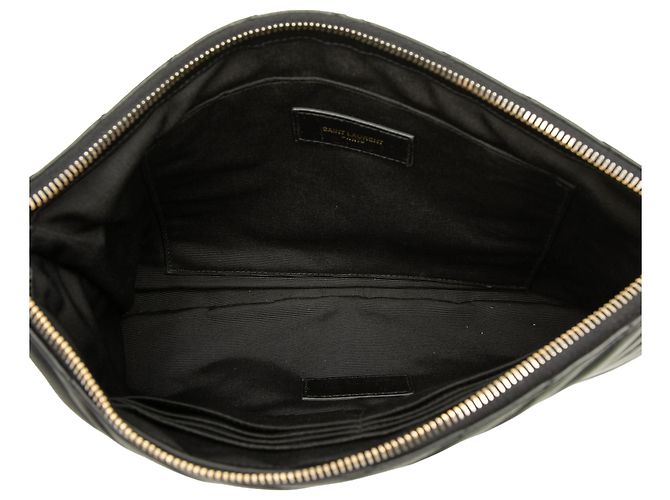 Autre Marque Custodia per tablet Saint Laurent in pelle di vitello nera con chevron e monogramma Nero - vista 4