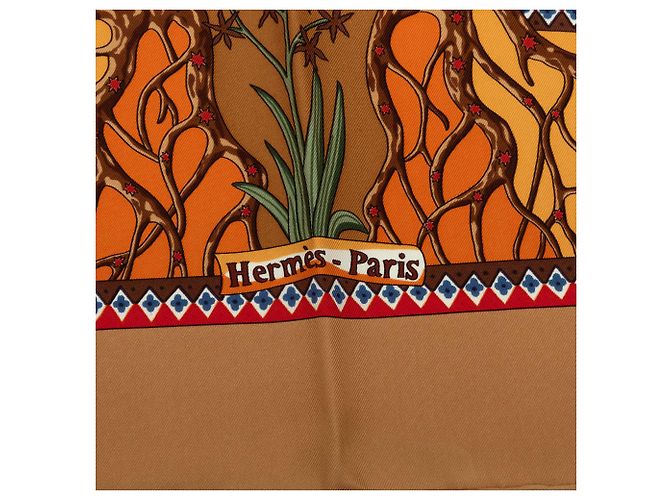 Hermès Brown Axis Mundi Seidentuch 90 Braun - Ansicht 4