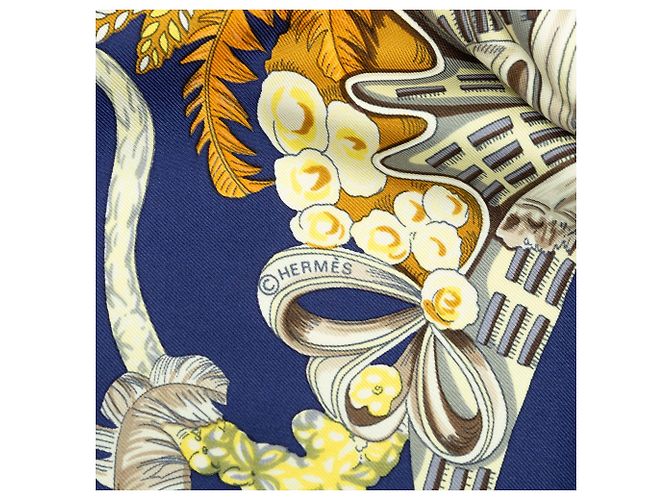 Lenço de seda Hermès Blue Chapeau! 90 Azul Azul escuro - vista 5