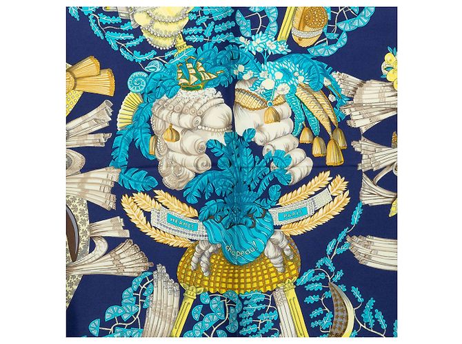 Lenço de seda Hermès Blue Chapeau! 90 Azul Azul escuro - vista 6