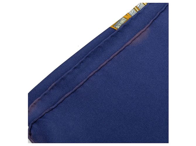 Lenço de seda Hermès Blue Chapeau! 90 Azul Azul escuro - vista 7