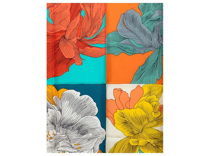 Pañuelo de seda Hermès Orange Etude Pour Un Iris Arc En Ciel 90 Naranja - vista 2