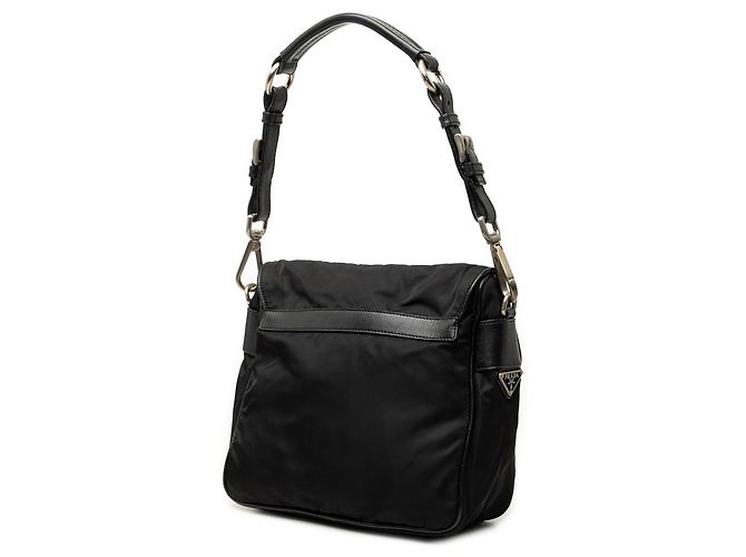 Borsa a tracolla Prada in Tessuto con rifiniture in Saffiano nero - vista 2