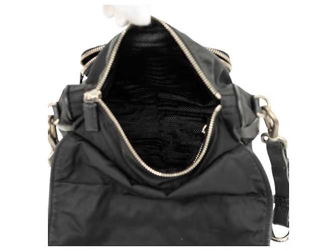Borsa a tracolla Prada in Tessuto con rifiniture in Saffiano nero - vista 4