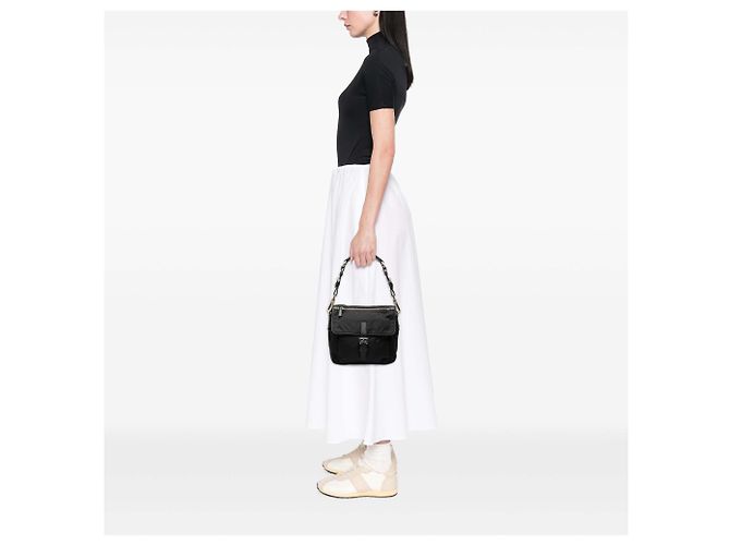 Borsa a tracolla Prada in Tessuto con rifiniture in Saffiano nero - vista 8