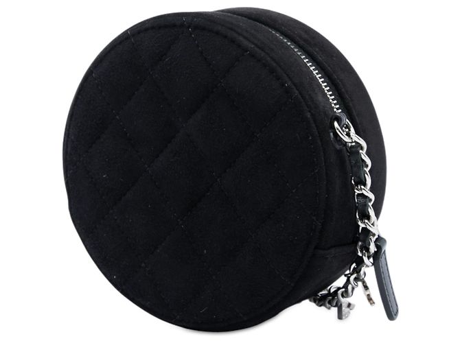 Clutch rotonda Cocostellar in camoscio trapuntato nero Chanel con catena - vista 2