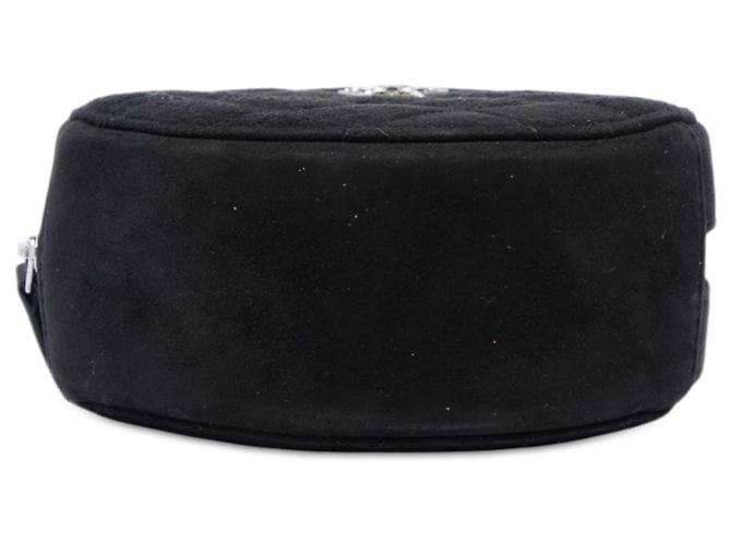 Clutch rotonda Cocostellar in camoscio trapuntato nero Chanel con catena - vista 3