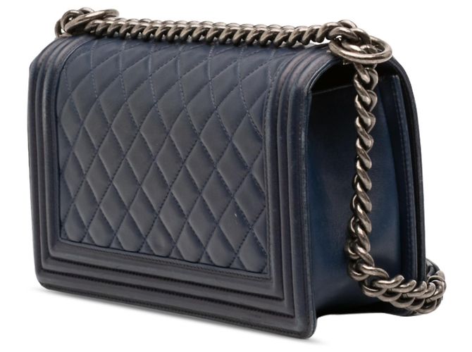 Chanel Blue Old Medium Quilted Lambskin Boy Flap Blu navy - vista 2
