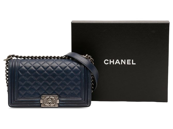 Chanel Blue Old Medium Quilted Lambskin Boy Flap Blu navy - vista 7