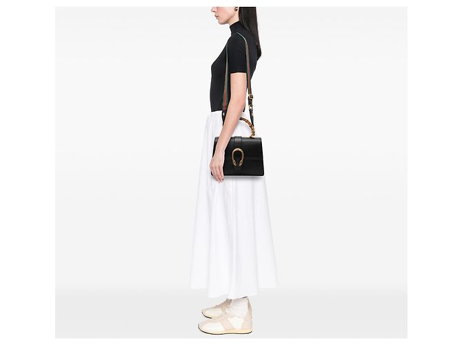 Bolsa Satchel Gucci Dionysus Web em couro de bezerro preto, tamanho Medium, com bambu - vista 6