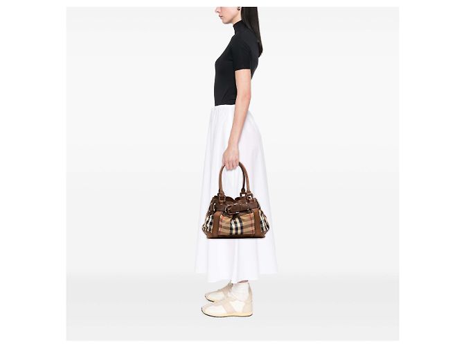 Borsa a tracolla Burberry Beaton in tela House Check beige - vista 7